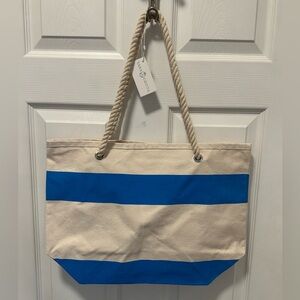 Canvas Blue Striped Swim or Beach Bag NWT